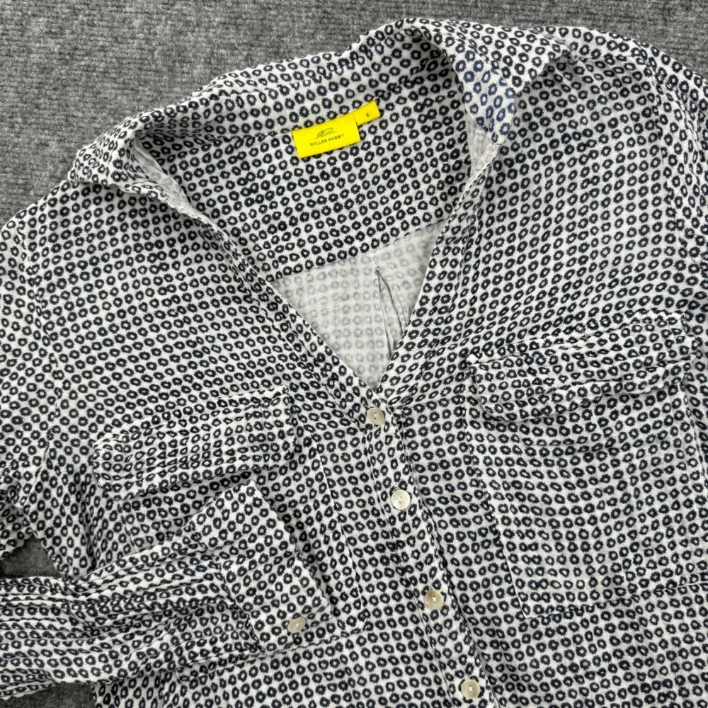 Roller Rabbit Womens Small White Black Geometric Print L/S Button Up Shirt - Picture 1 of 7